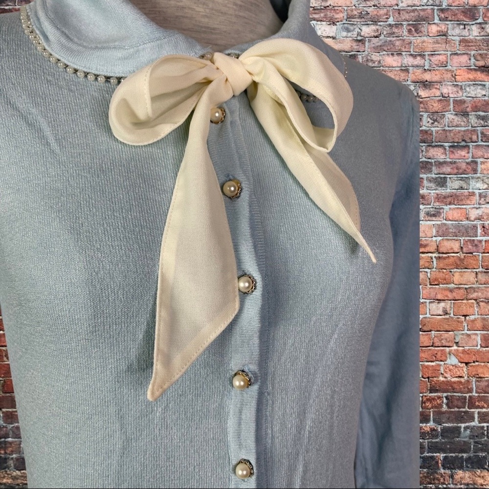 Voodoo Vixen Rare Baby Blue Retro Vintage Cardigan Sweater - Picture 3 of 5